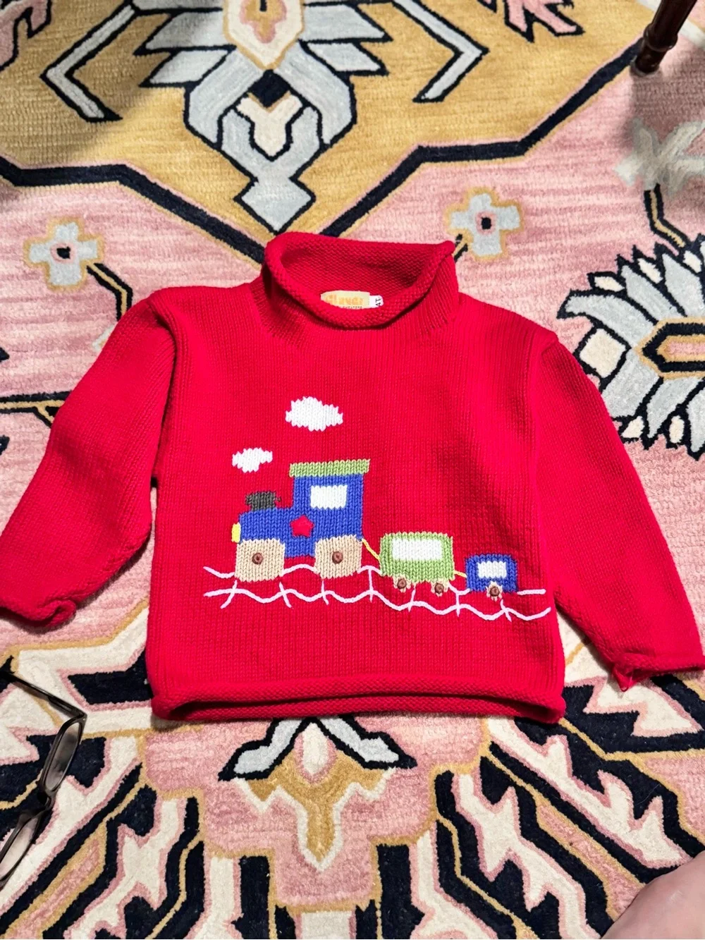 LUIGI KIDS roll neck train sweater in Red
